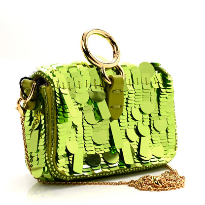 Fendi Sequin Paillettes Shiny Nappa Sex and the City Nano Maxi Buckle Baguette Charm Wasabi 3 of 11