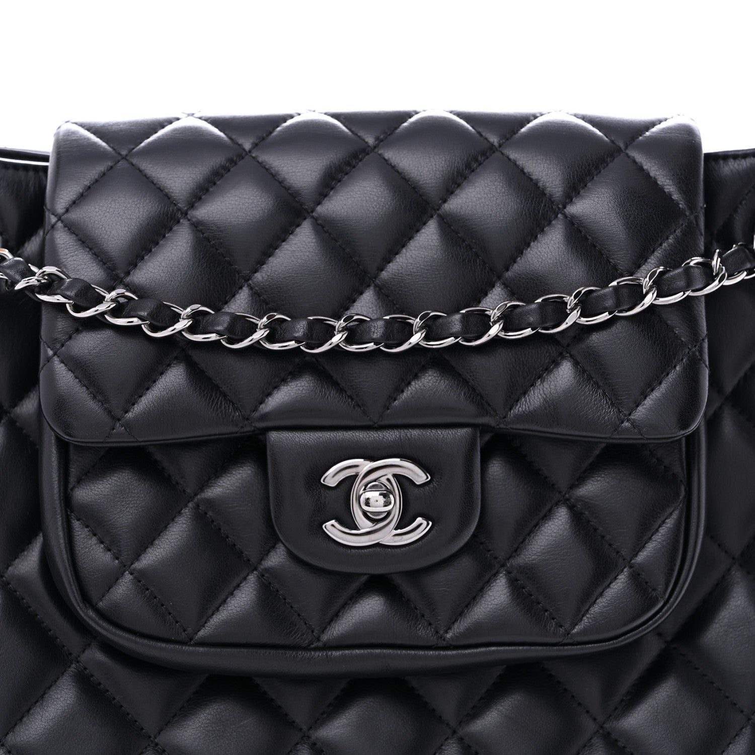 Chanel Lambskin Quilted Front Flap Tote Black 8 of 11