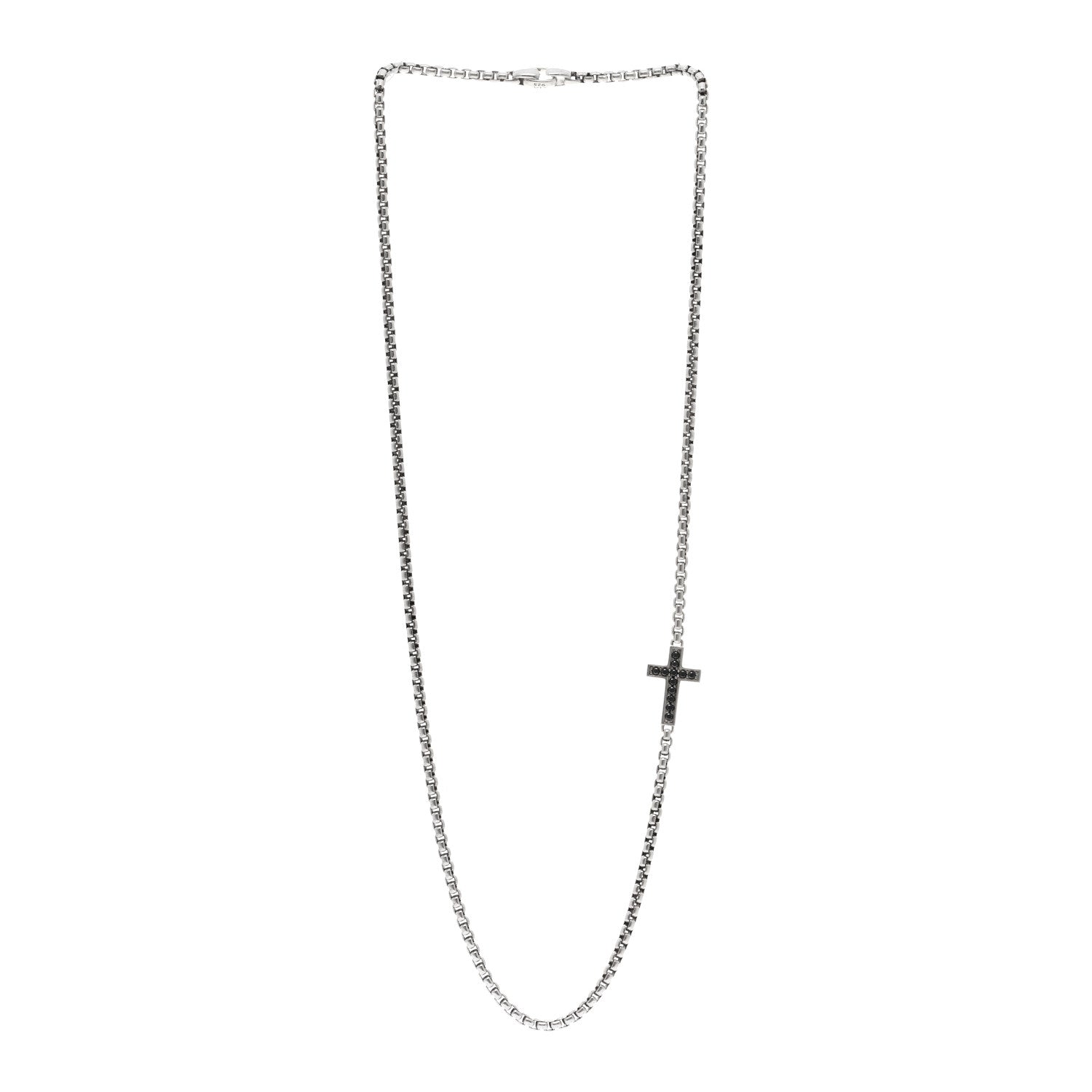 David Yurman Sterling Silver Black Diamond Streamline Cross Station Necklace 26" 3 of 4