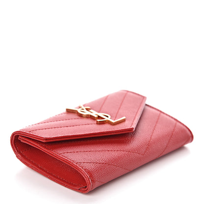 Saint Laurent Grain De Poudre Matelasse Chevron Small Monogram Envelope Wallet Bandana Red 4 of 7