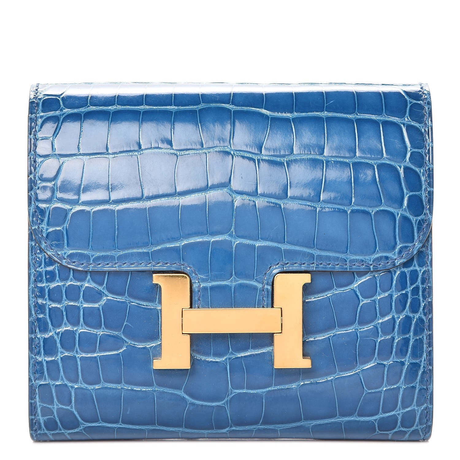 Hermes Shiny Alligator Constance Short Wallet Bleu Izmir 1 of 8