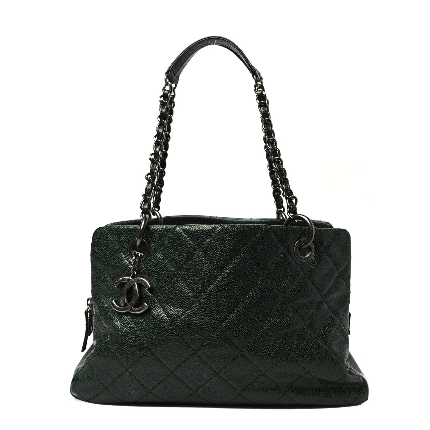Caviar Quilted Chic Shopping Tote Green