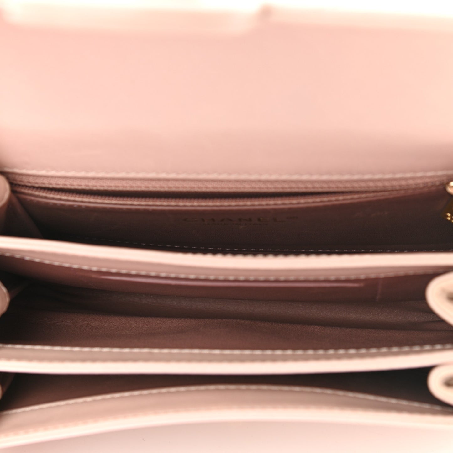 Glazed Calfskin Quilted Mini Straight Lined Flap Beige