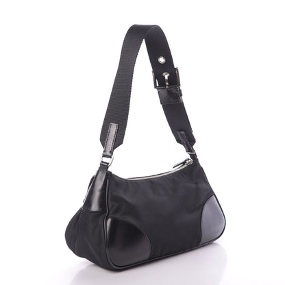 Prada Tessuto Nylon Soft Calfskin Shoulder Bag Black 3 of 14