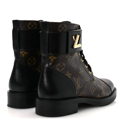 Louis Vuitton Calfskin Monogram Wonderland Flat Ranger Boots 37.5 Black 5 of 11