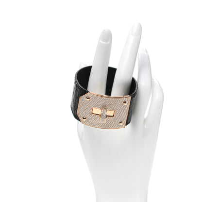 Hermes 18K Rose Gold Shiny Crocodile Diamond Kelly Bracelet Noir 2 of 5