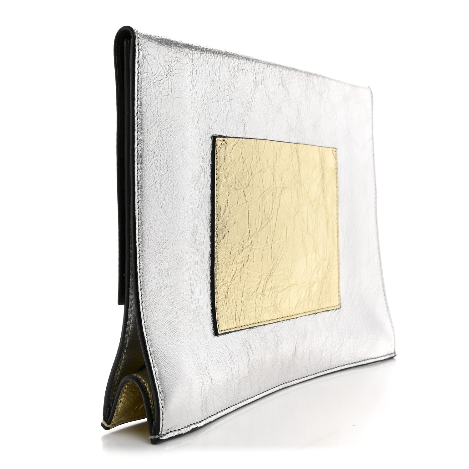 Proenza Schouler Metallic Lambskin Large Lunch Bag Clutch Silver Gold 3 of 8