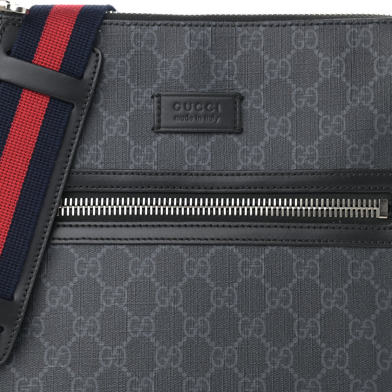 Gucci GG Supreme Monogram Appia Calfskin Web Flat Messenger Bag Black Grey 8 of 10