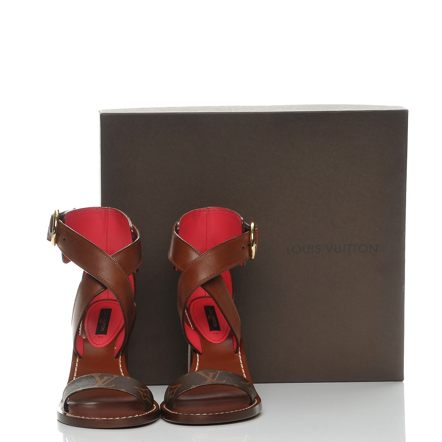 Calfskin Monogram Ocean Drive Heeled Sandals 36 Cognac