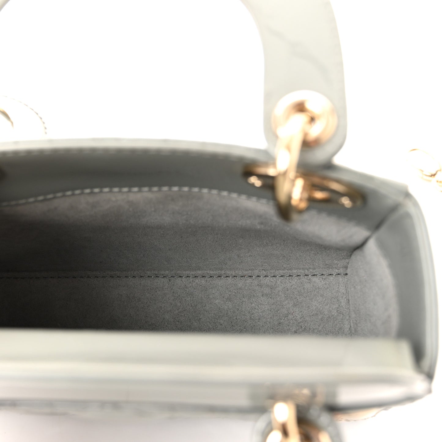 Patent Cannage Mini Lady Dior Grey Stone