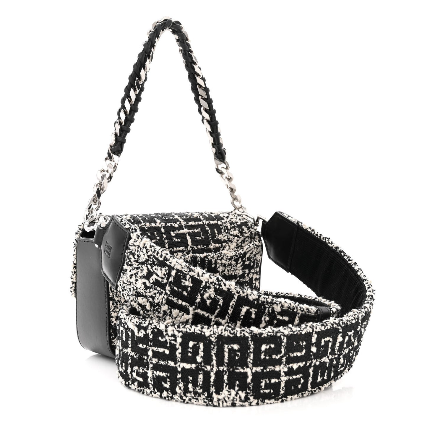 Boucle Tweed Embroidered Small 4G Woven Chain Crossbody Black