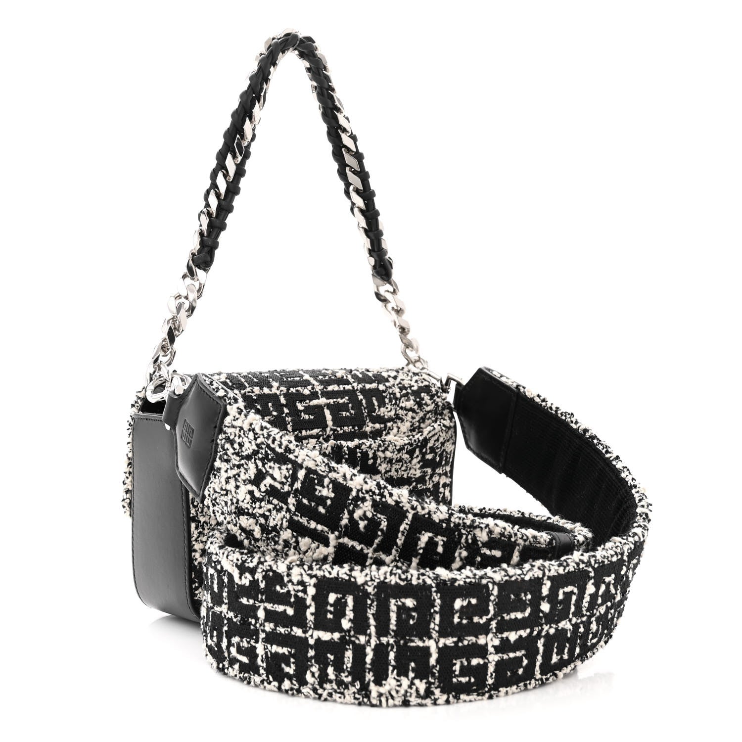 Givenchy Boucle Tweed Embroidered Small 4G Woven Chain Crossbody Black 3 of 12