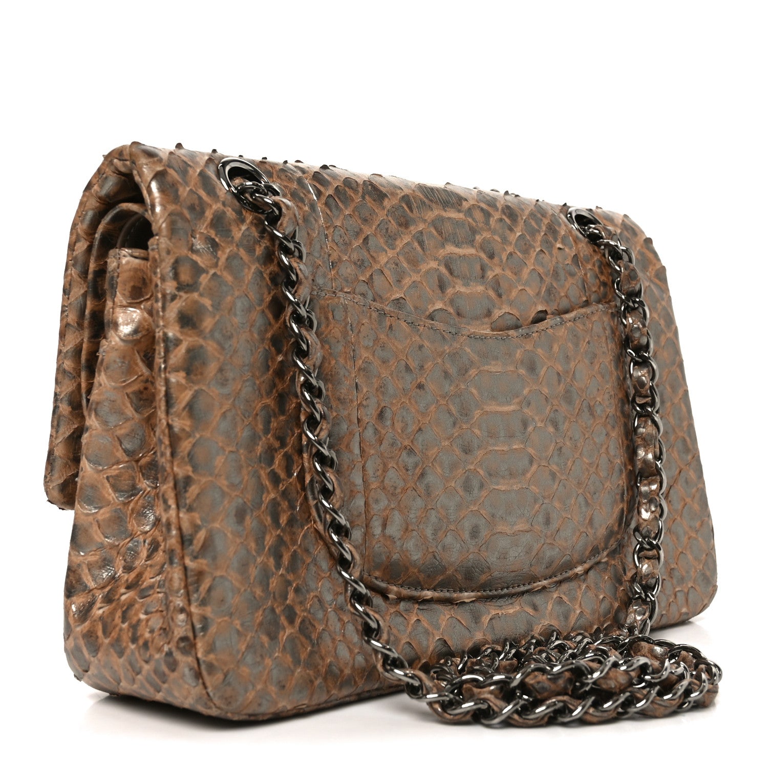 Chanel Metallic Snakeskin Medium Double Flap Beige 3 of 13