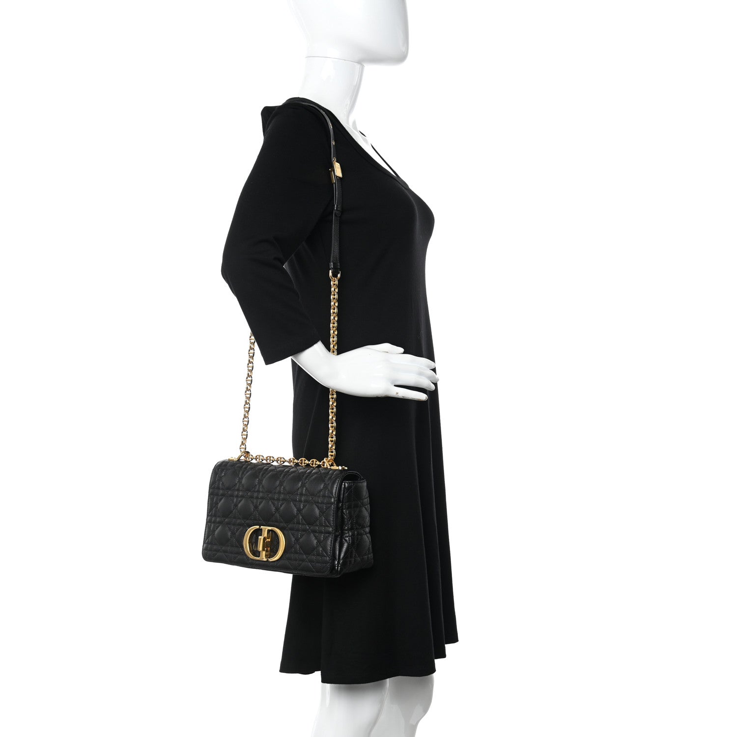 Christian Dior Calfskin Cannage Medium Caro Bag Black 2 of 12