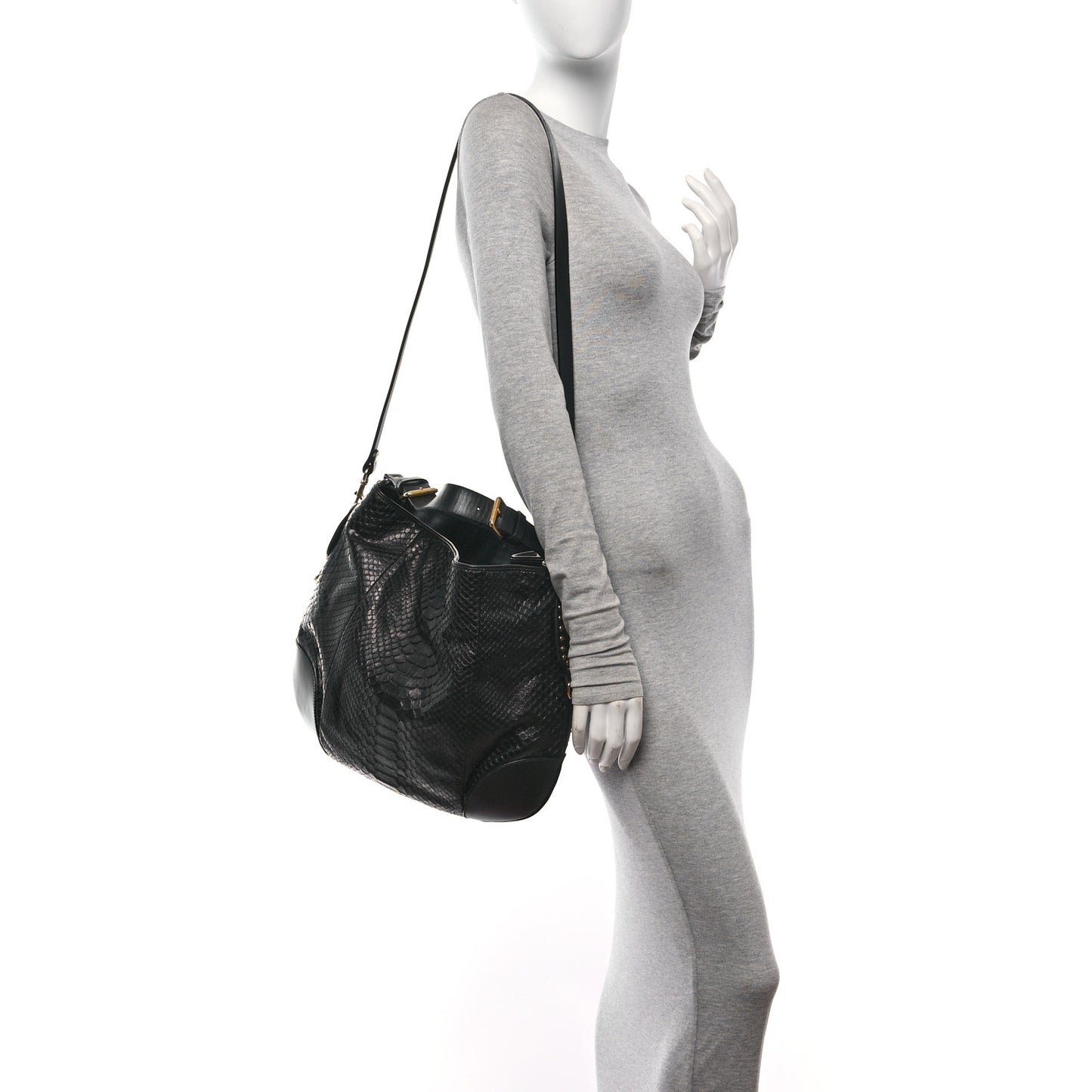 Snakeskin Medium Patti Stud Hobo Black