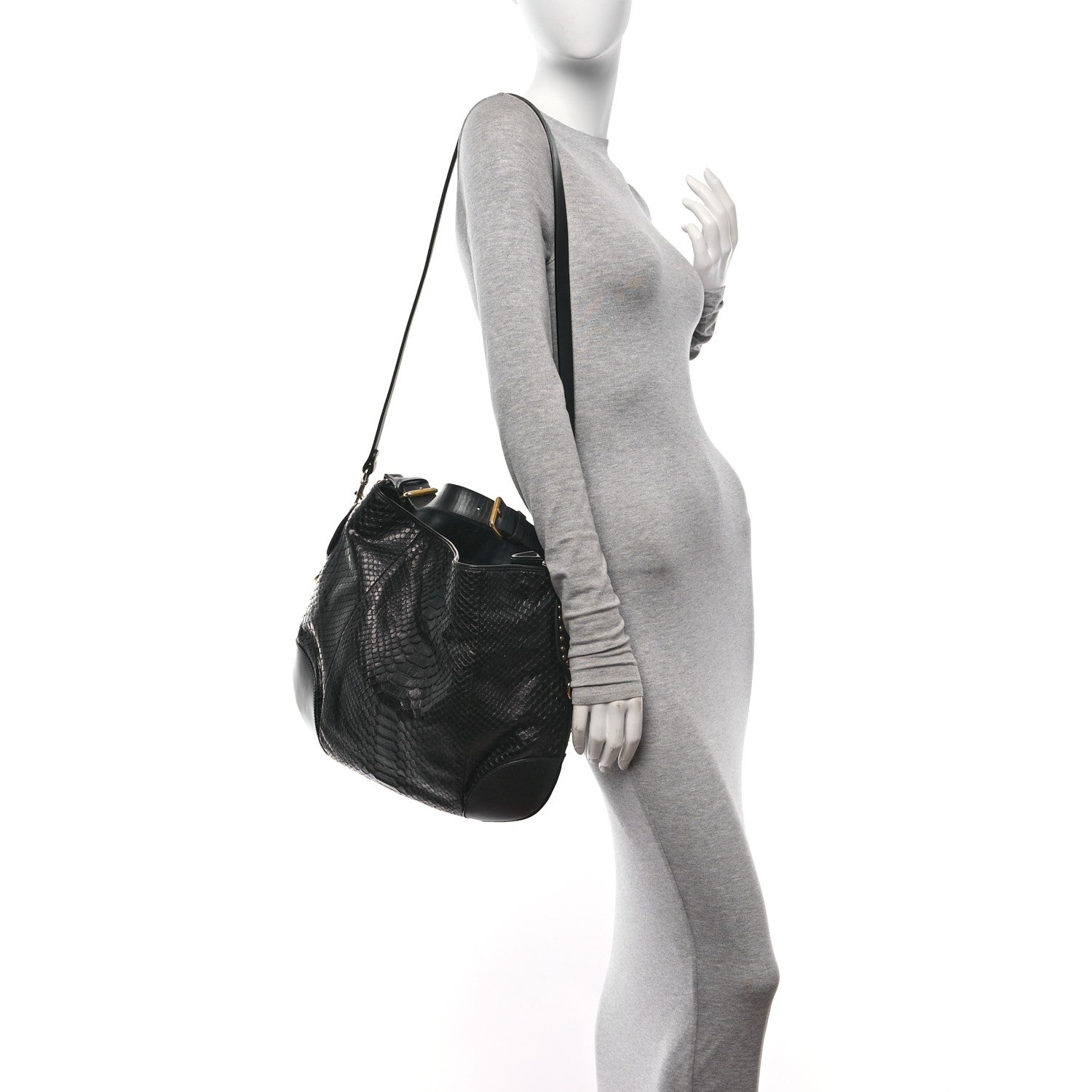 Gucci Snakeskin Medium Patti Stud Hobo Black 2 of 12