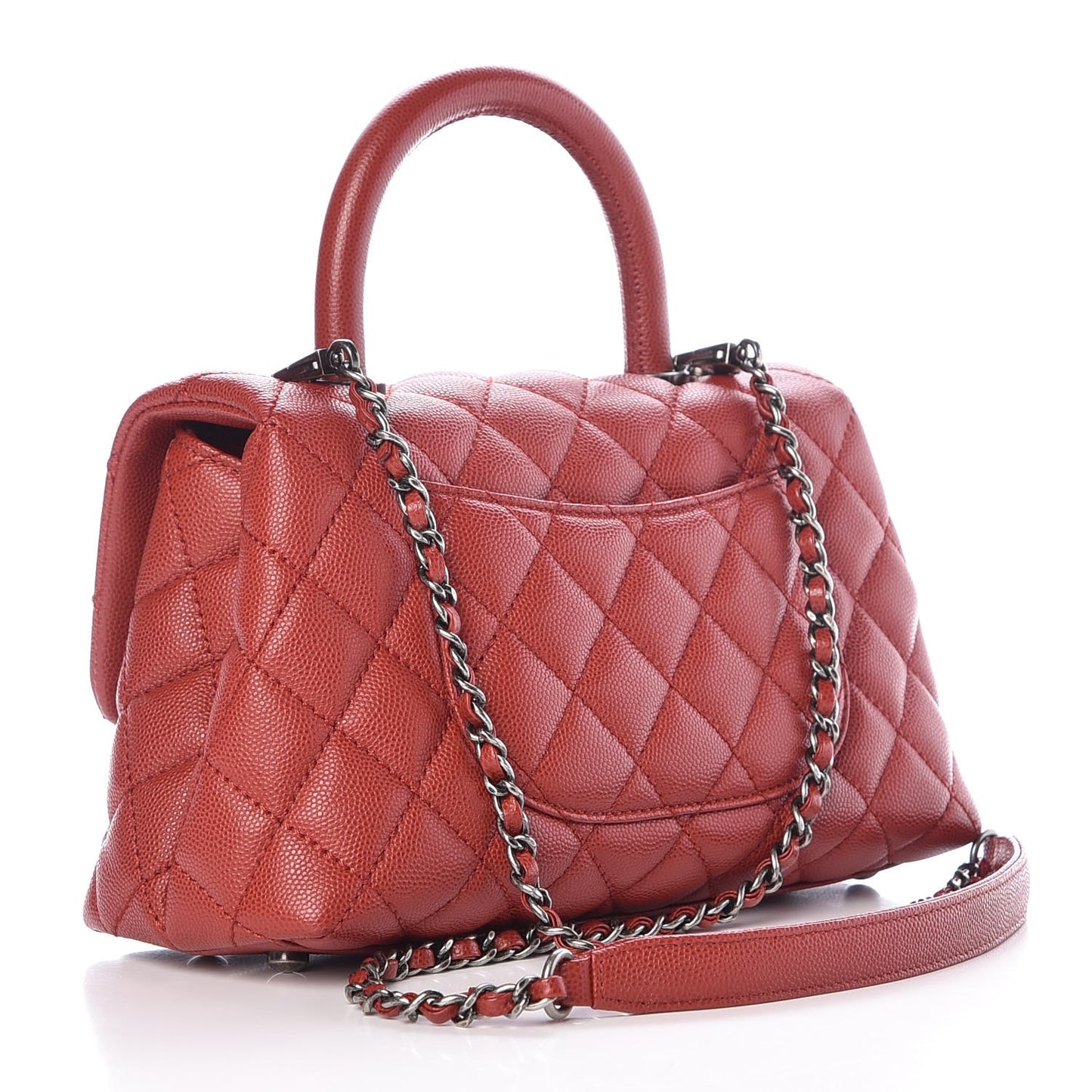 Caviar Quilted Mini Coco Handle Flap Dark Red