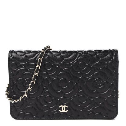 Chanel Caviar Camellia Embossed Wallet On Chain WOC Black 1 of 11