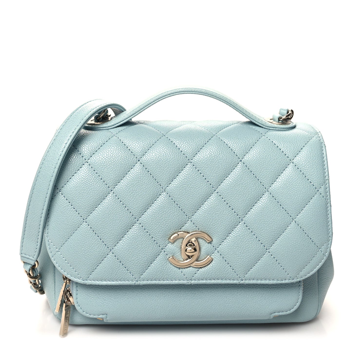 Caviar Quilted Medium Business Affinity Flap Light Blue