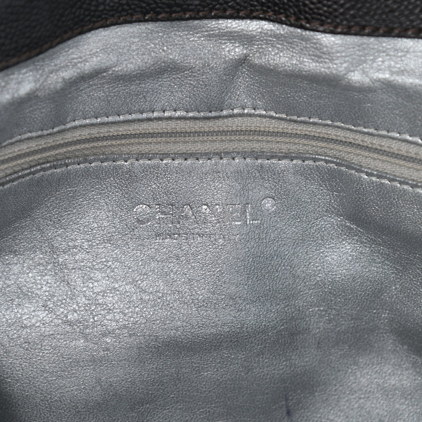 Glazed Caviar East West Modern Chain Tote Brown