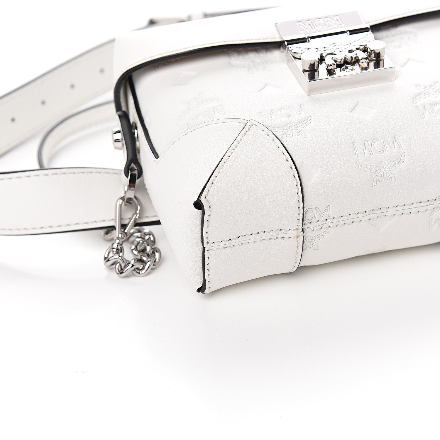 MCM Calfskin Ottomar Monogram Soft Berlin Belt Bag White 7 of 9