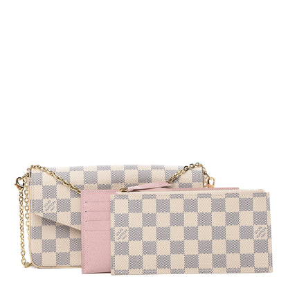 Louis Vuitton Damier Azur Pochette Felicie Chain Wallet Rose Ballerine 2 of 13