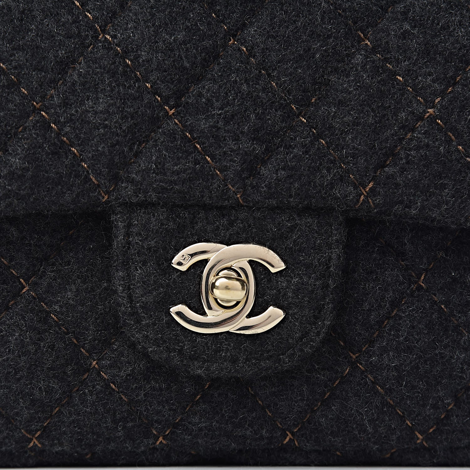 Chanel Wool Contrast Stitch Mini Square Flap Charcoal 10 of 10