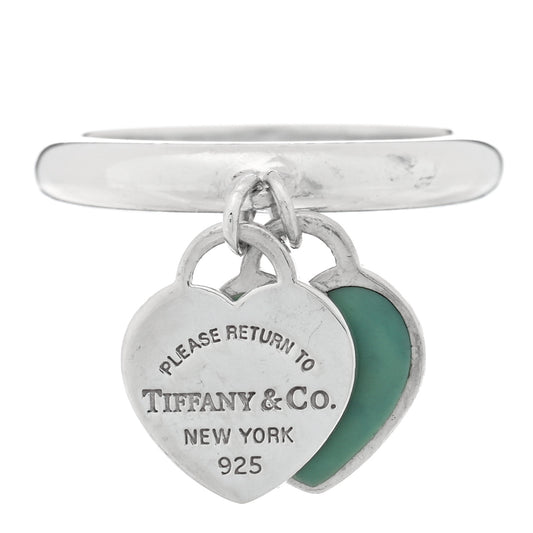 Sterling Silver Enamel Return to Tiffany Double Heart Ring 52 6 Blue