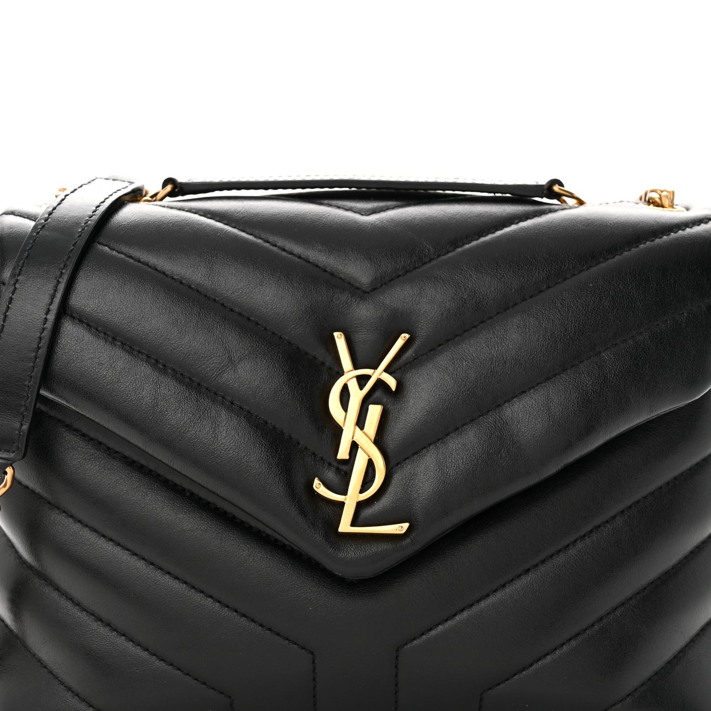 Calfskin Y Quilted Monogram Small Loulou Chain Satchel Black