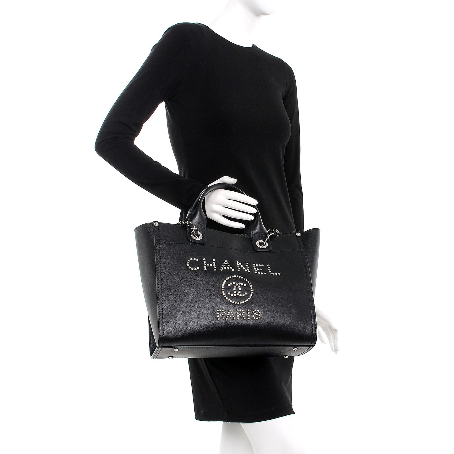 Caviar Small Studded Deauville Tote Black