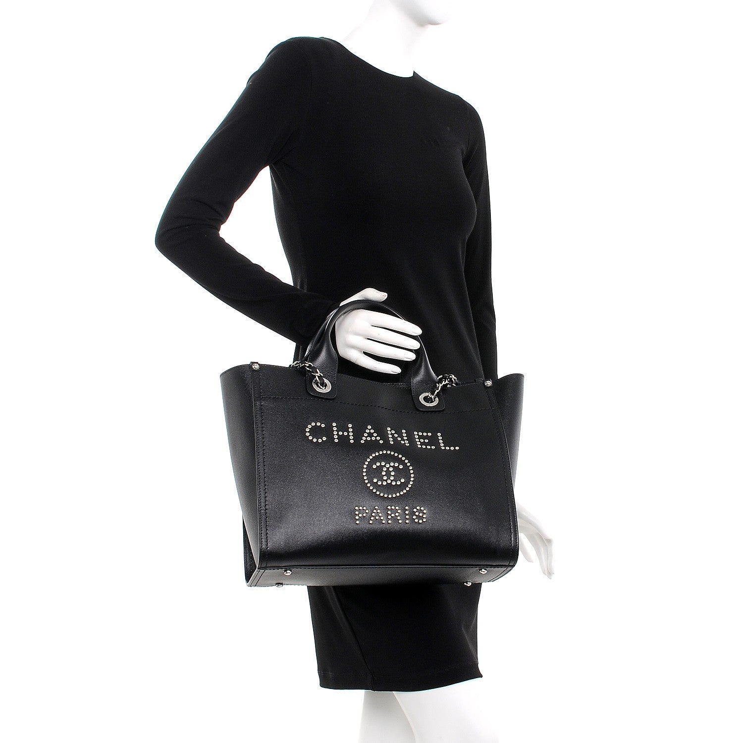 Chanel Caviar Small Studded Deauville Tote Black 3 of 9