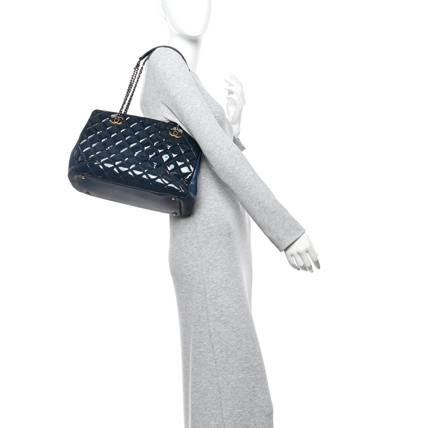 Patent Goatskin Quilted Small CC Eyelet Tote Blue