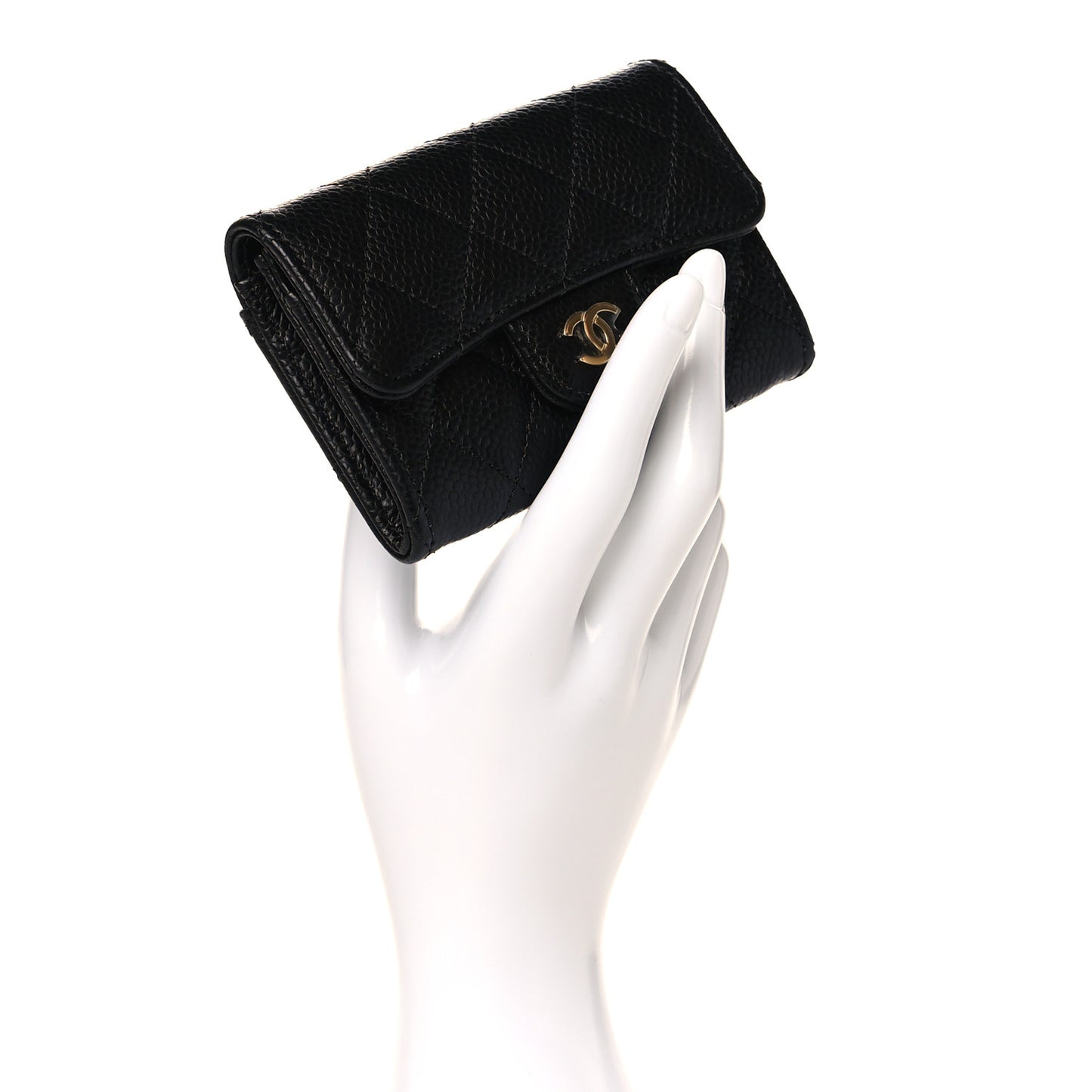Caviar Quilted Flap Card Holder Black