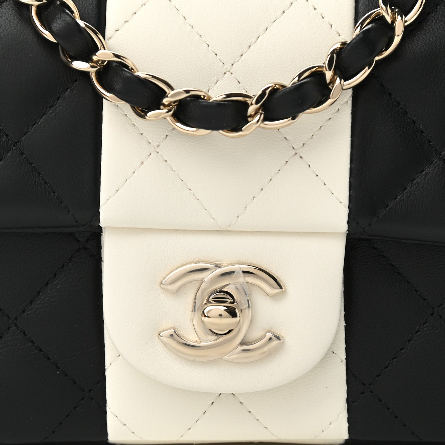 Lambskin Quilted Mini Rectangular Flap Black White