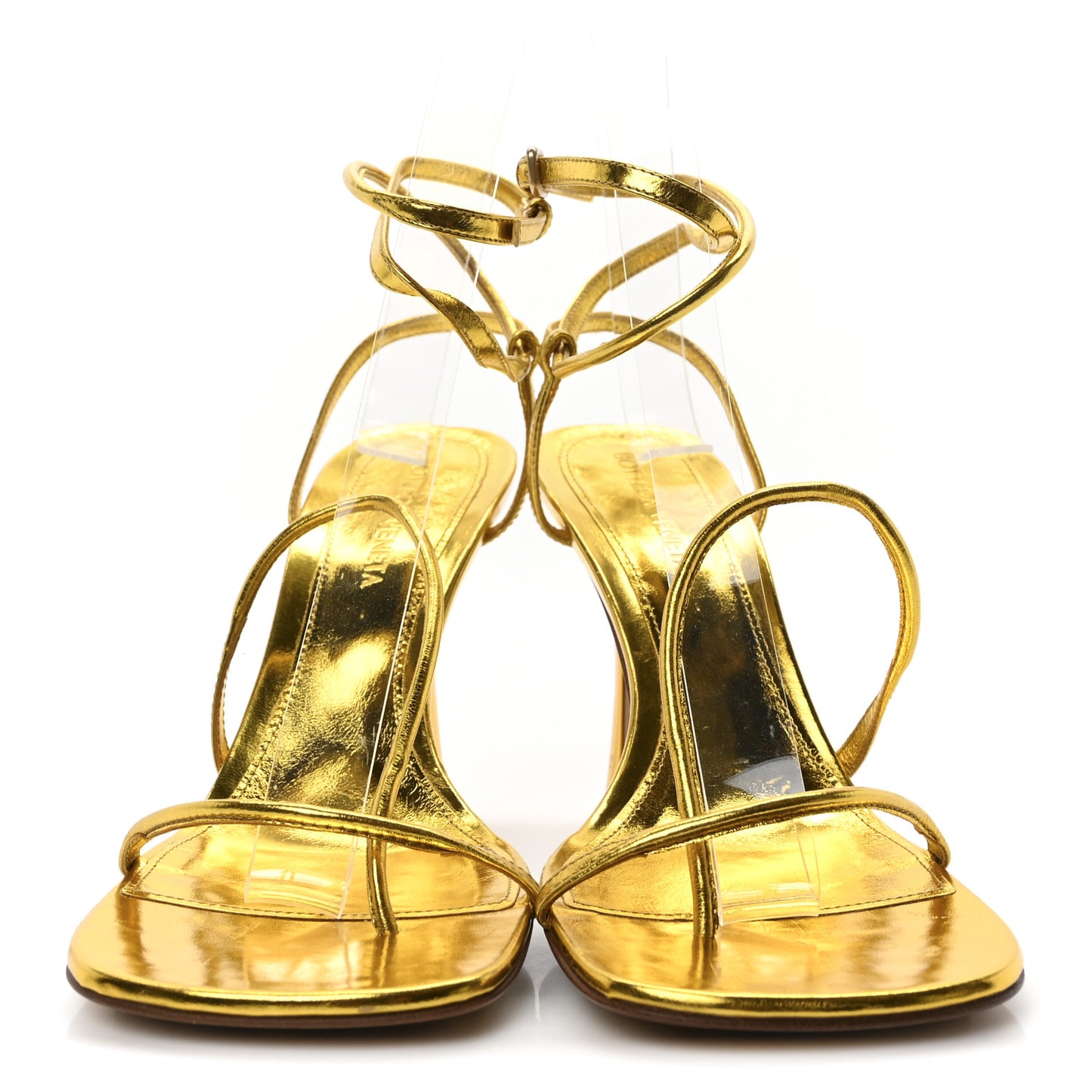 Laminated Calfskin The Line 90mm Sandals 36.5 Gold