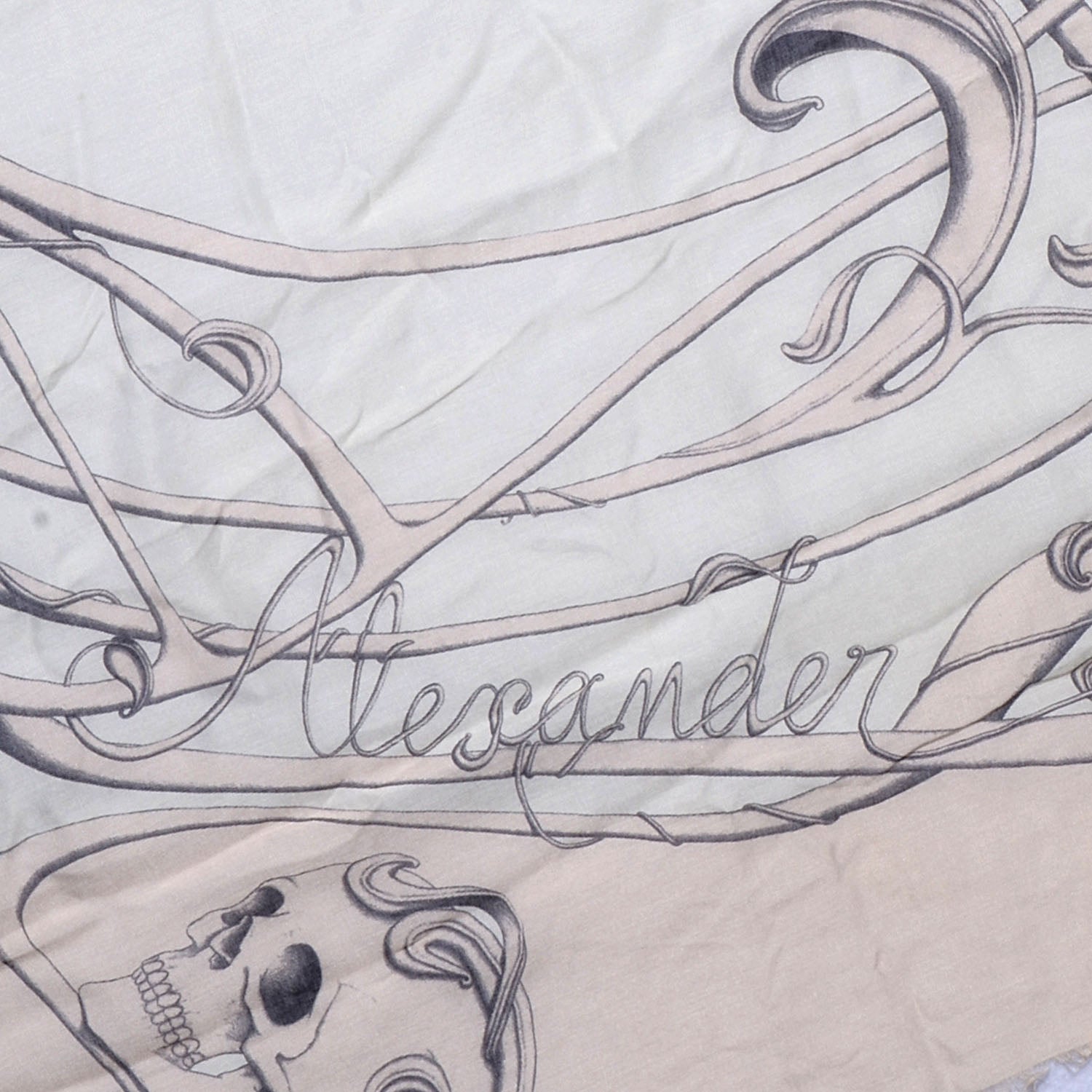 Alexander McQueen Silk Chiffon Art Nouveau Multi Skull Scarf Ivory Pink 4 of 5