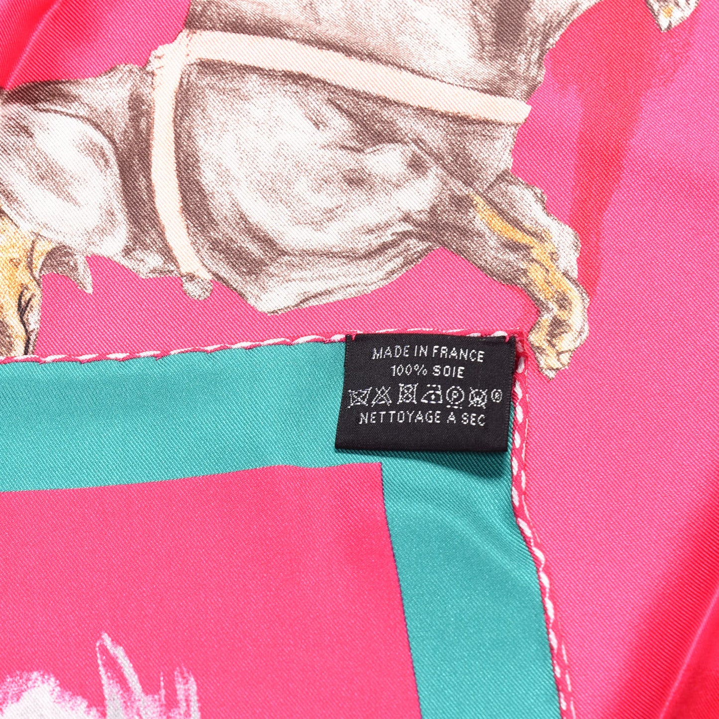 Silk Les Bassets Scarf 70 Fuchsia Etoupe Vert