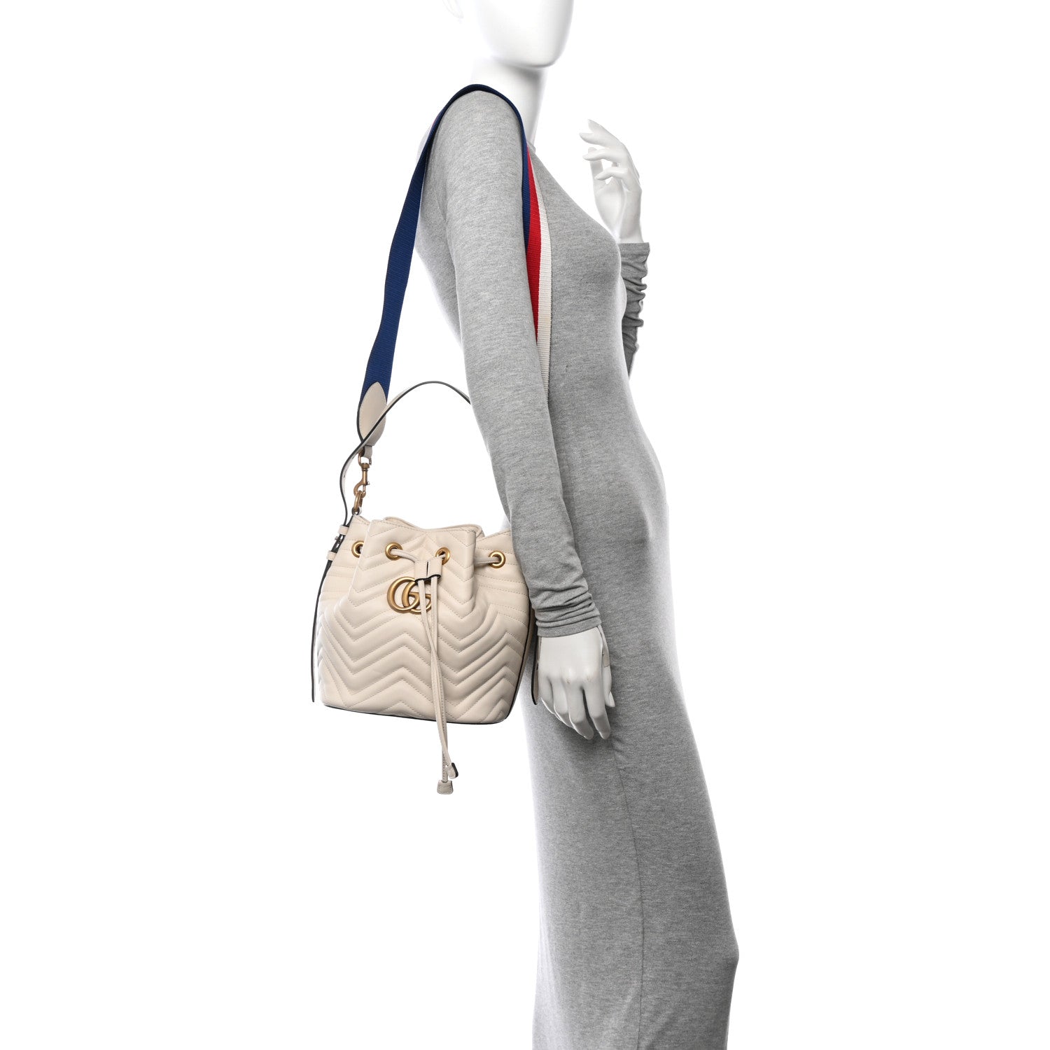 Gucci Calfskin Matelasse Sylvie Web GG Marmont Bucket Bag White 2 of 14