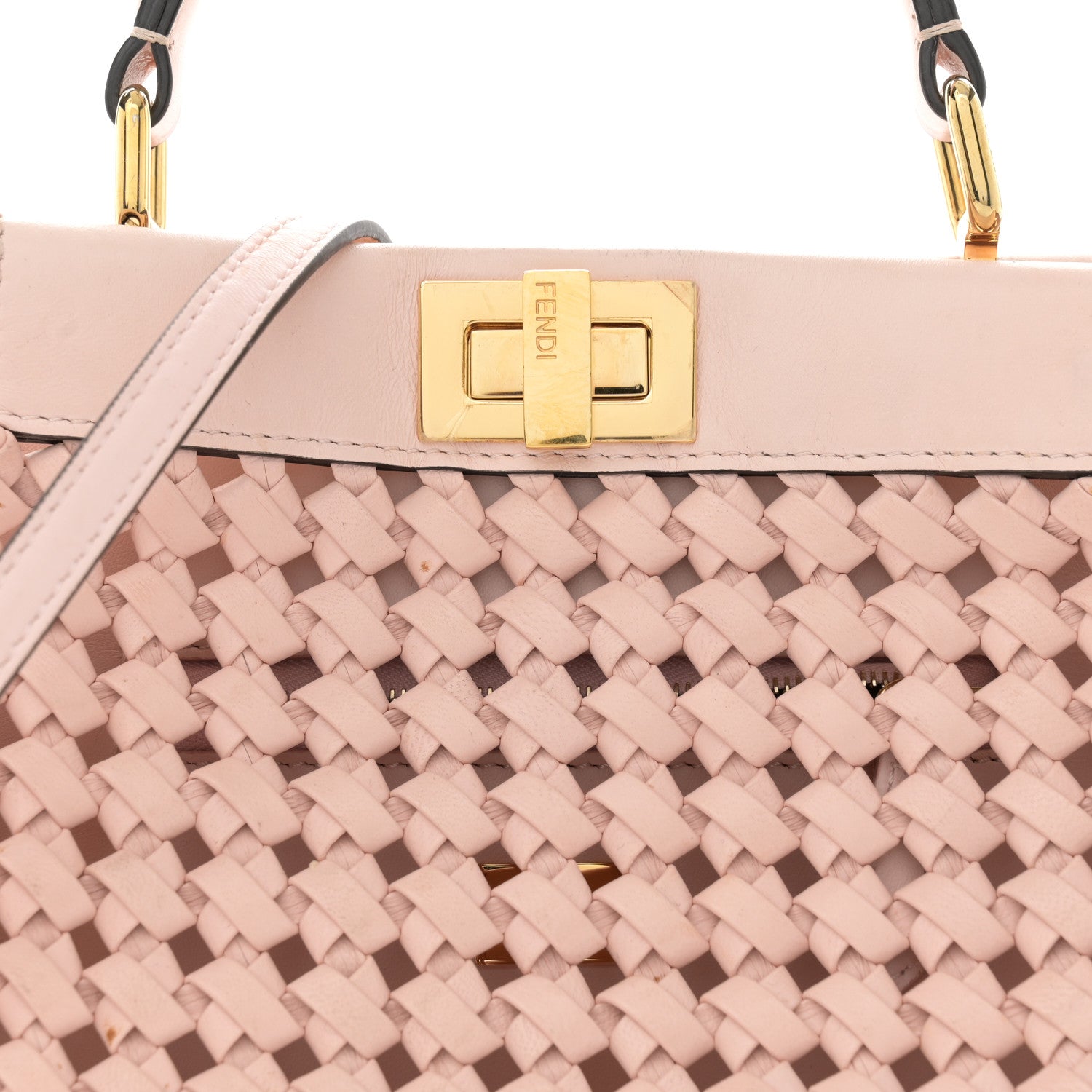 Fendi Nappa Woven Mini Peekaboo Iconic Satchel Rosa Confetto 7 of 14