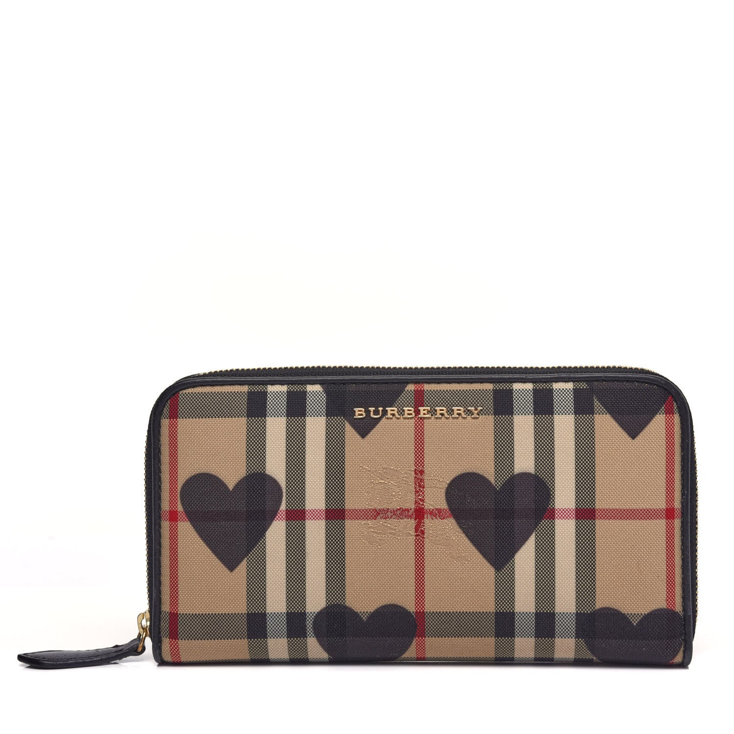 Burberry Haymarket Check Heart Print Zip Around Wallet Black 1 of 9