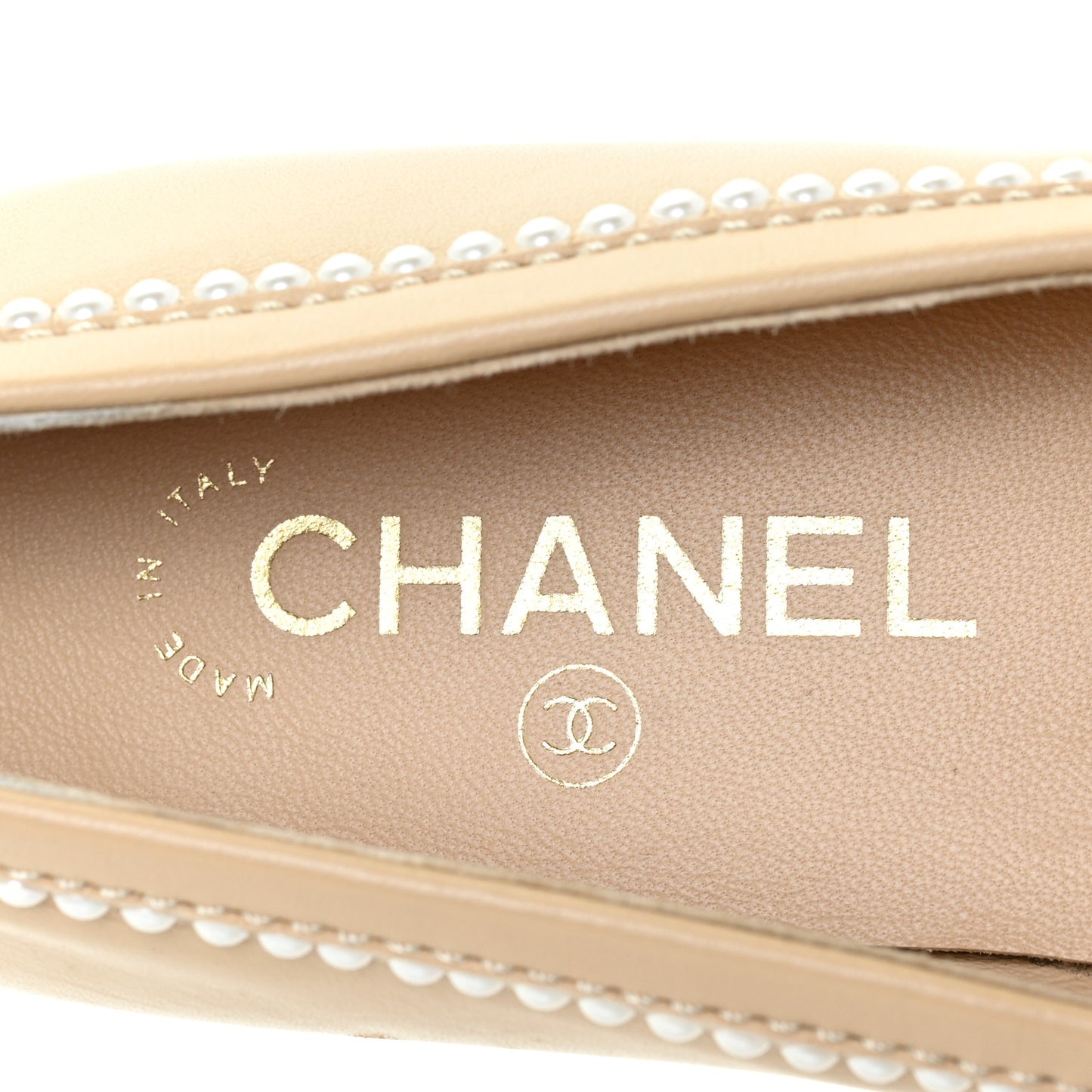 Calfskin Pearl CC Loafers 38 Beige