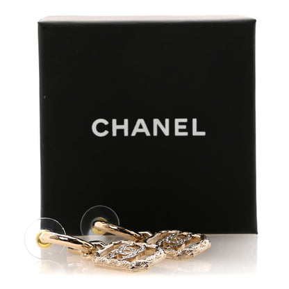 Chanel Metal Crystal Square CC Hoop Drop Earrings Gold 5 of 5