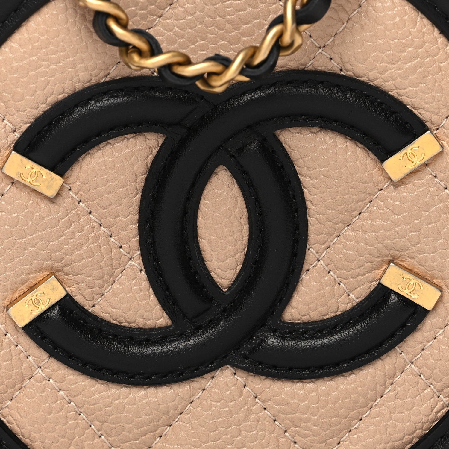 Chanel Caviar Quilted Round Filigree Crossbody Beige Black 8 of 11