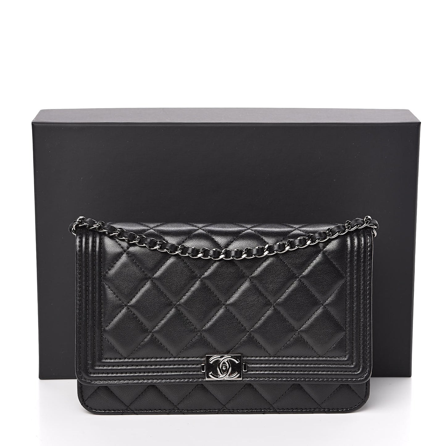 Lambskin Quilted Boy Wallet On Chain WOC Black