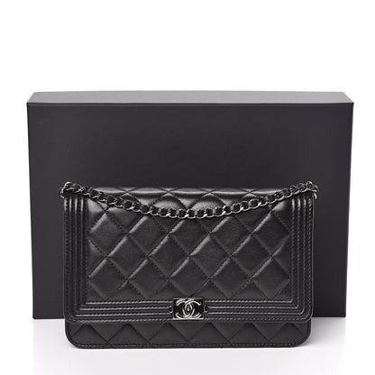 Chanel Lambskin Quilted Boy Wallet On Chain WOC Black 13 of 13
