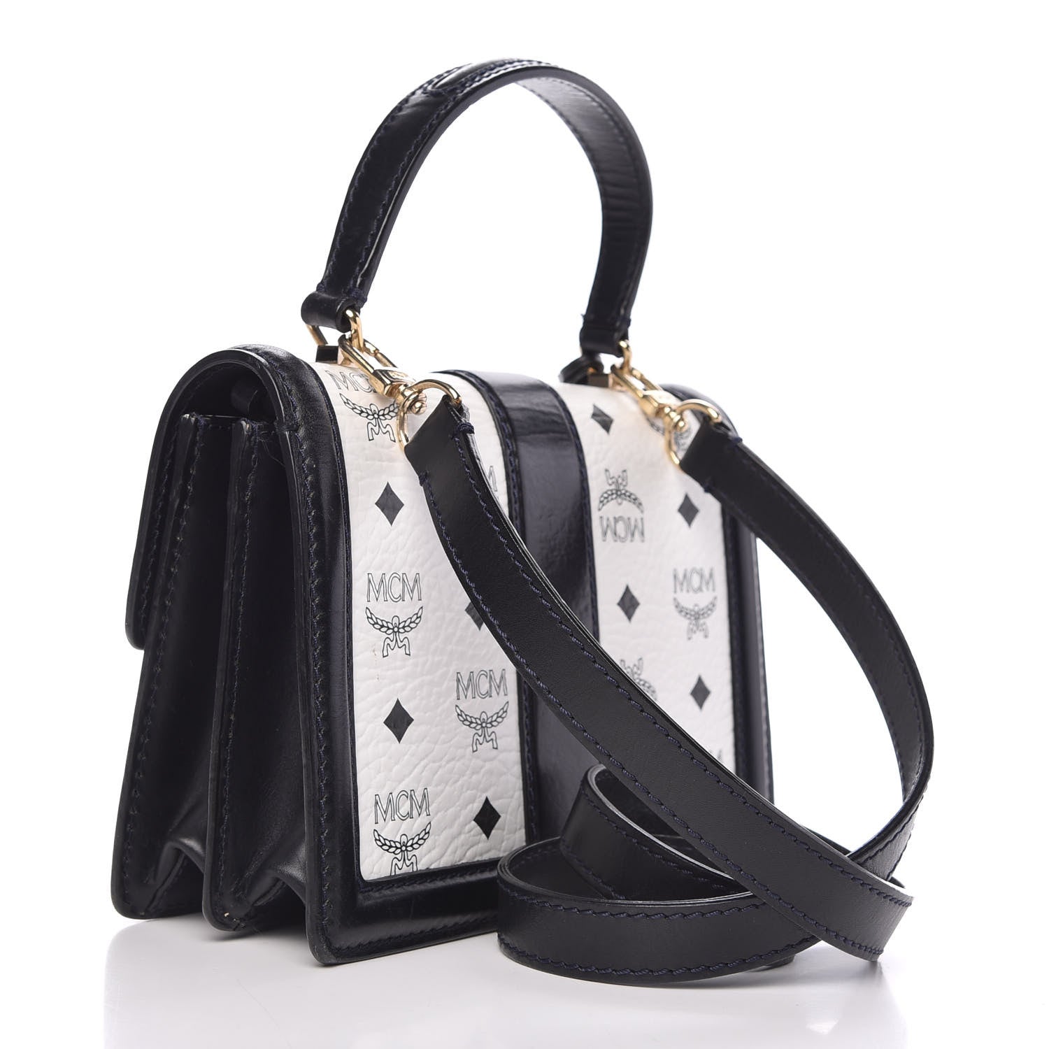 MCM Visetos Tracey Satchel Black White 3 of 8