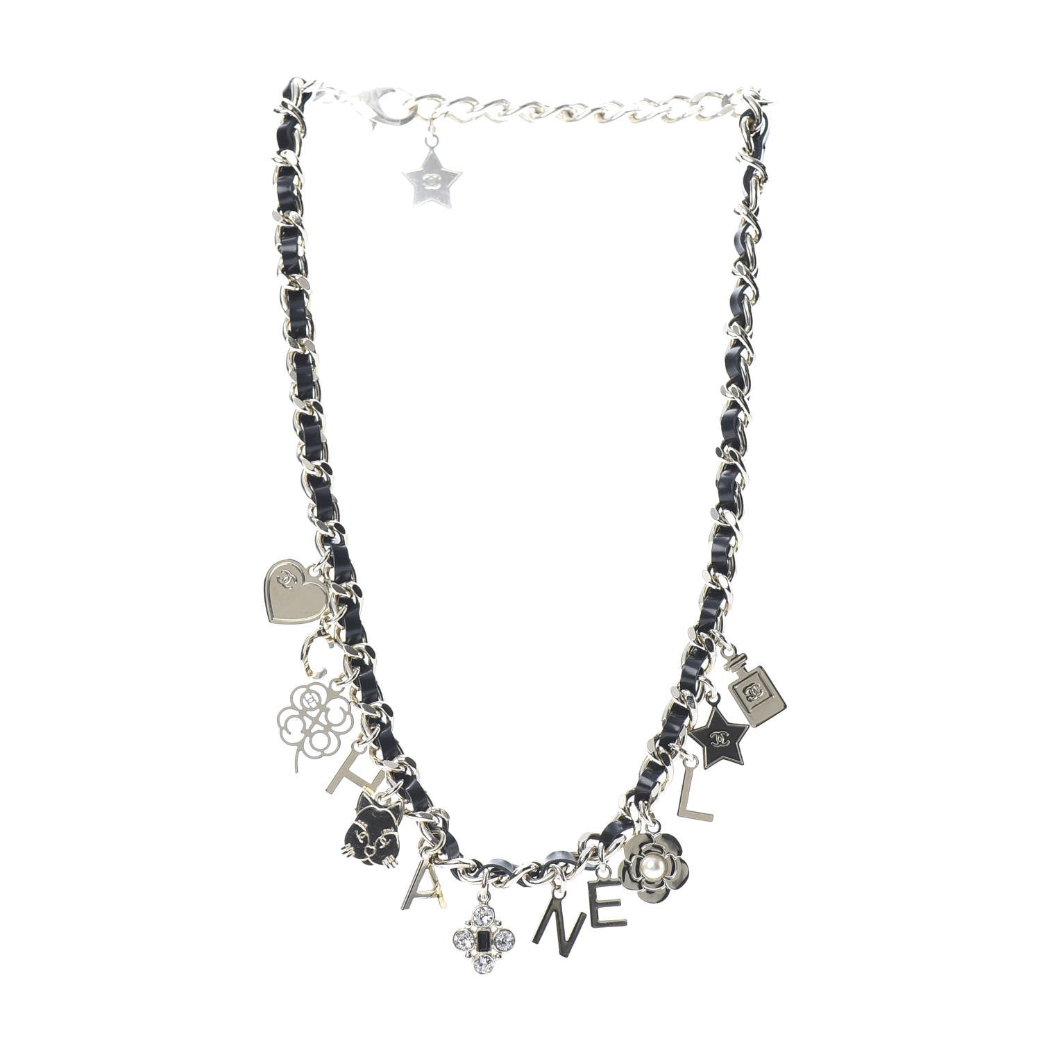Chanel Lambskin Crystal CC Logo Charming Necklace Gold Black 3 of 5