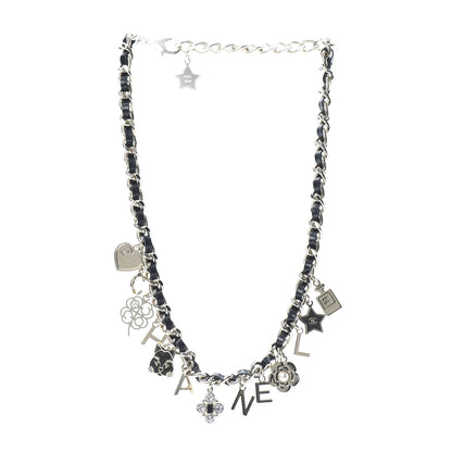 Chanel Lambskin Crystal CC Logo Charming Necklace Gold Black 3 of 5