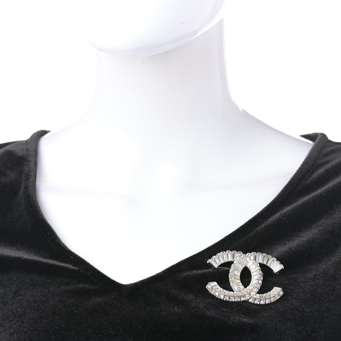 Baguette Crystal CC Brooch Silver