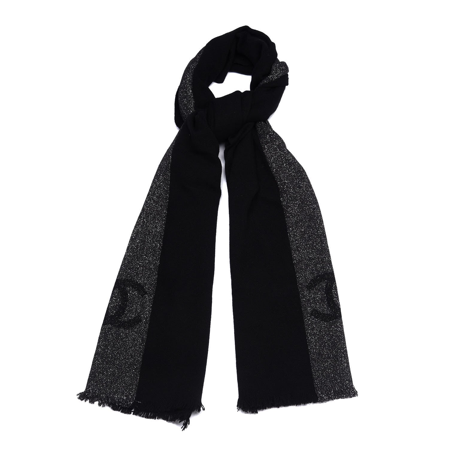 Chanel Cashmere Viscose CC Scarf Black Grey 1 of 4